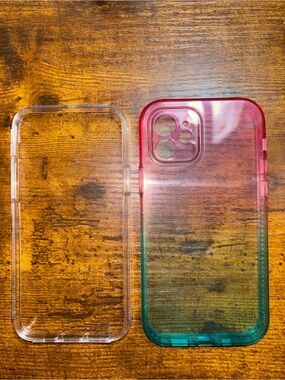 Transparent Ombre Pink to Teal Protective Phone Case for 📲 12 Regular. 💕💕💕✅✅✅
